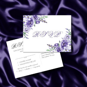 Carte Postale Faire-part Roses violets Elégant choix de repas aquarelle R