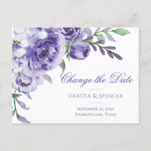 Carte Postale Faire-part Roses Violettes Changement élégant de date à l'a