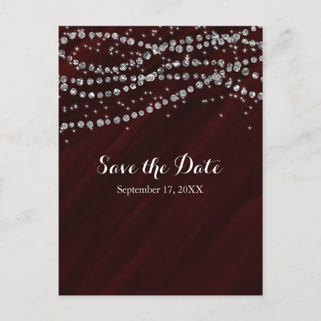 Carte Postale Faire-part Rouge & Argent Faux Diamond Bling Enregistrer La D (Devant)
