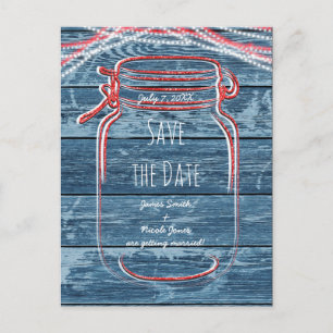 Carte Postale Faire-part Rouge Blanc & Bleu Mason Jar & Lumières Enregistre