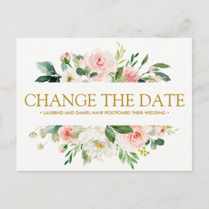 Carte Postale Faire-part Rouge Moderne    Or CHANGEMENT DE DATE DE MARIAGE