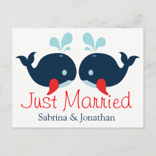 Carte Postale Faire-part Rouge nautique vient de se marier Mariage Marine B