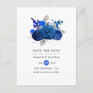 Carte Postale Faire-part Royal Blue et Silver Floral Wedding Enregistrer la