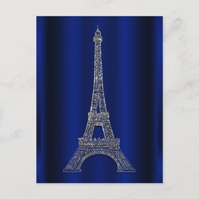 Carte Postale Faire-part Royal Blue Silver Tour Eiffel Paris Enregistrer la (Devant)
