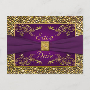 Carte Postale Faire-part Royal Purple, Gold Floral Enregistrer la date Cart