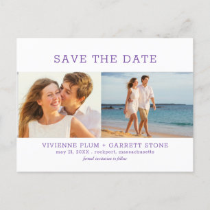 Carte Postale Faire-part Royal Purple Text 3 Mariage photo Enregistrer la d