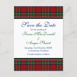 Carte Postale Faire-part Royal Stewart Tartan Mariage Enregistrer une date 