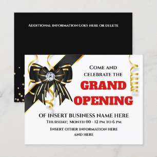 Carte Postale Faire-part Ruban à arc pour ouverture d'entreprise en or noir