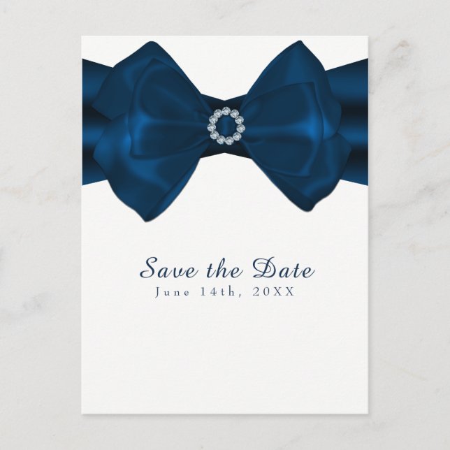 Carte Postale Faire-part Ruban Bleu & Diamants Élégant Glamour Enregistrez  (Devant)