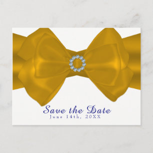 Carte Postale Faire-part Ruban jaune et diamants Élégant Save the Date