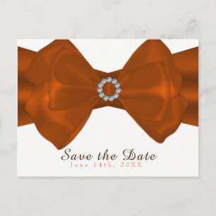 Carte Postale Faire-part Ruban orange et diamants Élégant Save the Date