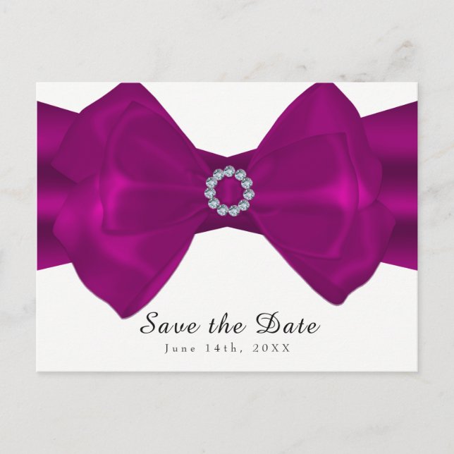 Carte Postale Faire-part Ruban rose fuchsia & Diamants Épargnez la date (Devant)
