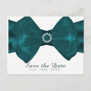 Carte Postale Faire-part Ruban turquoise et diamants Elegant Glam Enregistr
