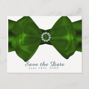 Carte Postale Faire-part Ruban vert & Diamants Élégant Glam Save the Date