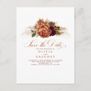 Carte Postale Faire-part Rust Terracotta Floral Boho Fall Enregistrer la da