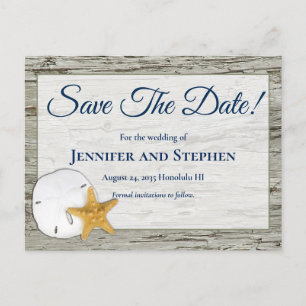 Carte Postale Faire-part Rustic Beach Sand Dollar Mariage Enregistrer la da