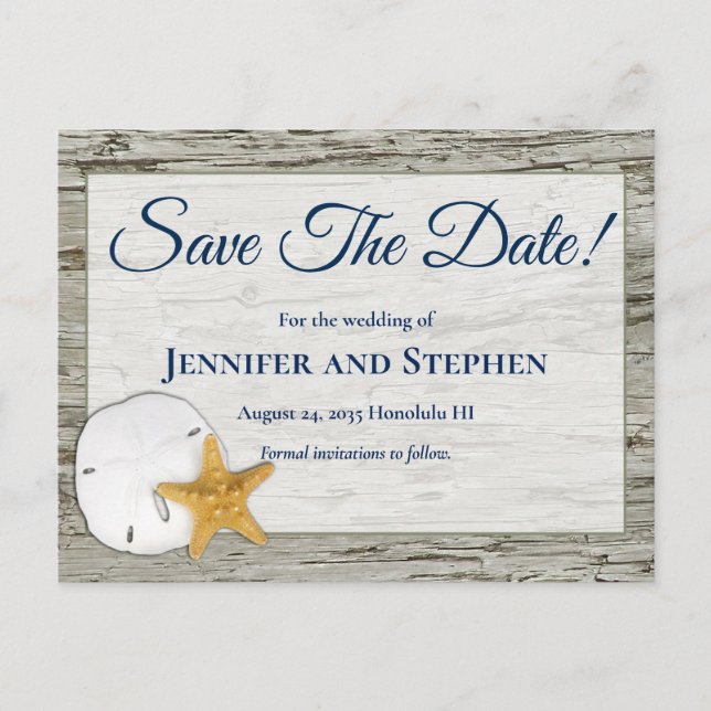 Carte Postale Faire-part Rustic Beach Sand Dollar Mariage Enregistrer la da (Devant)