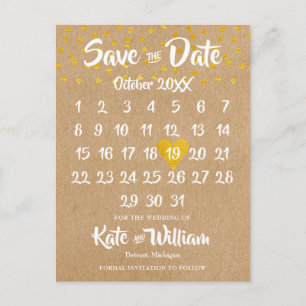 Carte Postale Faire-part Rustic Boho Heart Calendar Photo Enregistrer la da