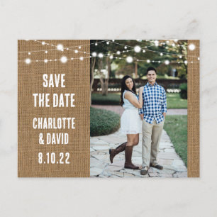 Carte Postale Faire-part Rustic Burlap Wedding Enregistrer La Date Photo Ca