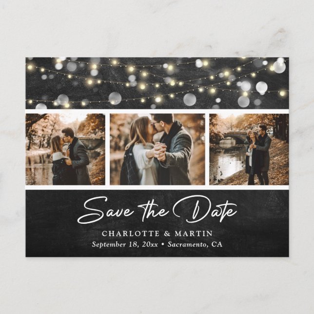 Carte Postale Faire-part Rustic Chalkboard Mariage Photo Enregistrer La Dat (Devant)
