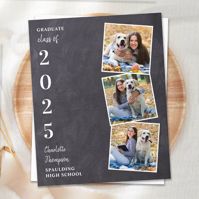 Carte Postale Faire-part Rustic Chalkboard Photo Collage Graduation (Créateur téléchargé)
