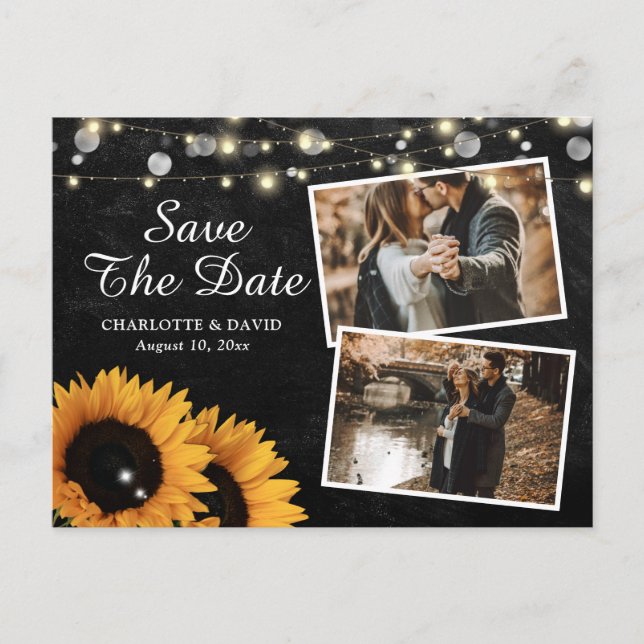 Carte Postale Faire-part Rustic Chalkboard Sunflower Save the Date Photo (Devant)