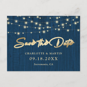 Carte Postale Faire-part Rustic Chic Navy Bleu Bois Mariage Enregistrer La 