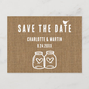 Carte Postale Faire-part Rustic Country Burlap Wedding Enregistrer La Date