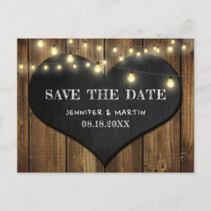 Carte Postale Faire-part Rustic Country Chalkboard Heart Enregistrer La Dat
