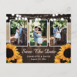 Carte Postale Faire-part Rustic Country Sunflower Photo Enregistrer la date