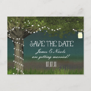 Carte Postale Faire-part Rustic Country Tree & Lights Date de sauvegarde Ca