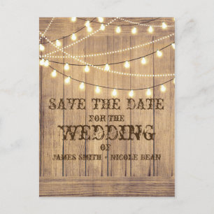 Carte Postale Faire-part Rustic Country Western Wood & Lights Enregistrer l