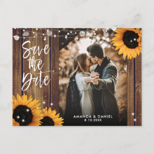 Carte Postale Faire-part Rustic Country Wood Sunflower Photo Enregistrer la