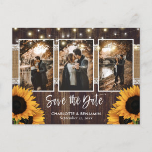 Carte Postale Faire-part Rustic Country Wood Sunflower Photo Enregistrer la