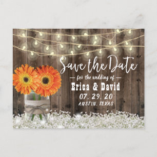 Carte Postale Faire-part Rustic Daisy Floral Jar Mariage Enregistrer la dat