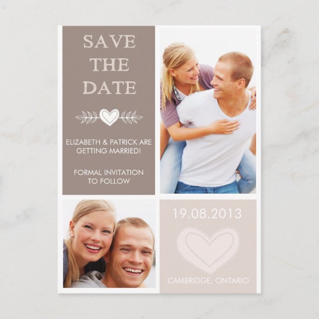Carte Postale Faire-part Rustic Heart Doodles Enregistrer la date Photo Car (Devant)