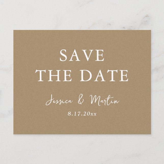Carte Postale Faire-part Rustic Kraft Papier Mariage Enregistrer La Date (Devant)