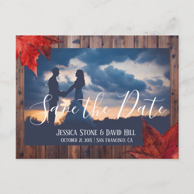 Carte Postale Faire-part Rustic Maple Feuille Mariage de automne Enregistre (Devant)