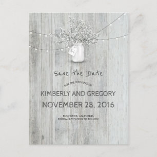 Carte Postale Faire-part Rustic Mason Jar Le souffle du bébé Sauvez la date