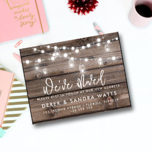 Carte Postale Faire-part Rustic Mason Jar Lights Nouvelle adresse que nous 