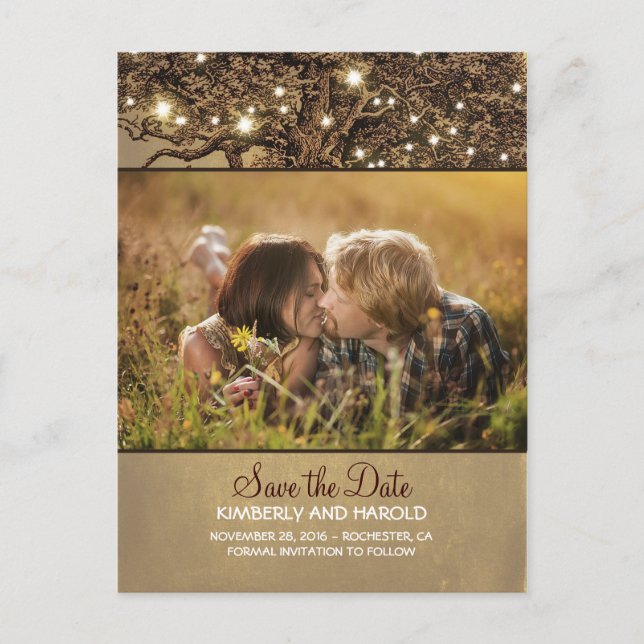 Carte Postale Faire-part Rustic Oak Tree photo Enregistrer la date (Devant)