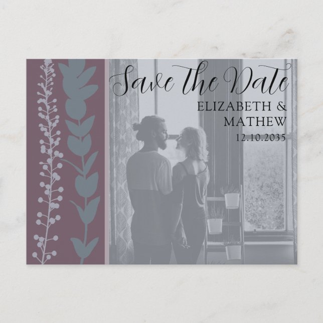 Carte Postale Faire-part Rustic Photo & Foliage Enregistrer la date Mariage (Devant)