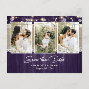 Carte Postale Faire-part Rustic Purple Mariage Photo Enregistrer La Date