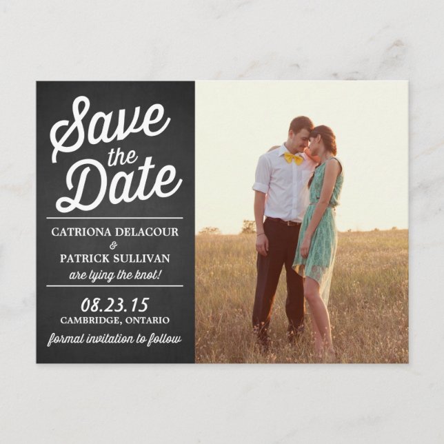 Carte Postale Faire-part Rustic Retro Script Photo Enregistrer la date Cart (Devant)
