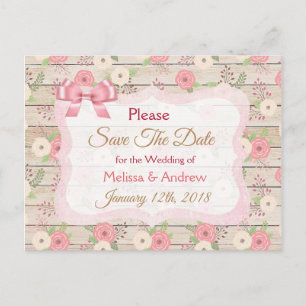 Carte Postale Faire-part Rustic rose et Tan Floral Enregistrer la date Cart