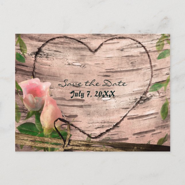 Carte Postale Faire-part Rustic Rose Roses & Vines Birch Enregistrer la car (Devant)