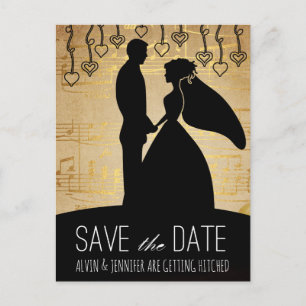 Carte Postale Faire-part Rustic Save the Date Rose Golden Song Music