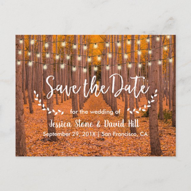 Carte Postale Faire-part Rustic String Lights Mariage d'automne Enregistrer (Devant)