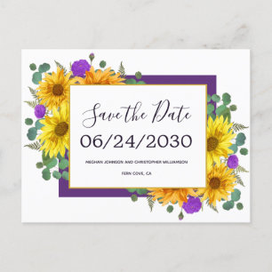 Carte Postale Faire-part Rustic Sunflower Chic Roses mariage Enregistrer la