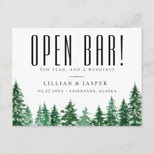 Carte Postale Faire-part Rustic Watercolor Forest Open Bar Enregistrer la d